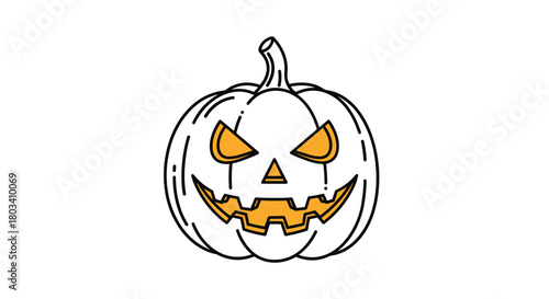 A spooky jack o lantern glowing with an eerie orange light on a white background for Halloween celebrations.
