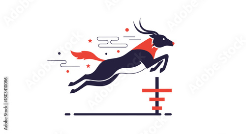Gazelle gracefully leaps over a hurdle during a competitive race.