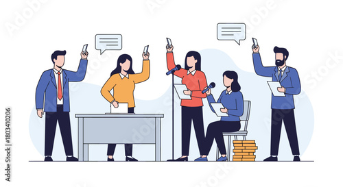 Diverse group of professionals participating in a meeting or presentation.