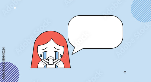 A Sad Girl Crying While Holding Her Phone and Thinking About What To Say In The Text Bubble.