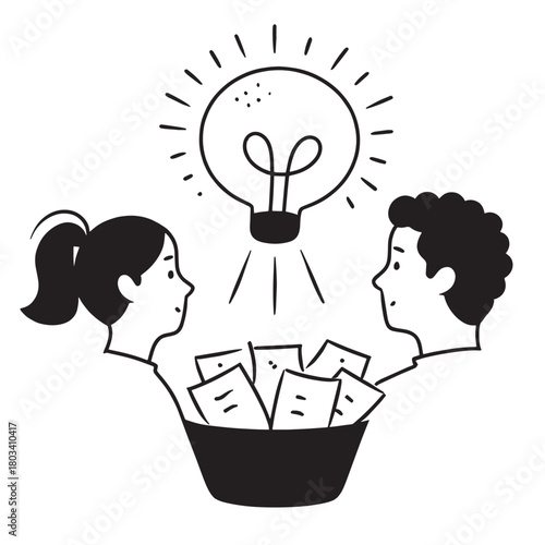 working together create idea line art illustration