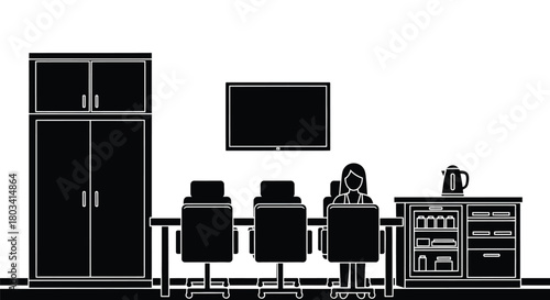 Businesswoman at modern office meeting preparing engaging presentation