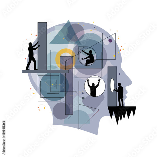 People Building and Organizing Thoughts Inside a Human Head.