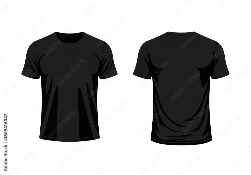 Naklejka premium Two black t shirts front and back views isolated on transparent background