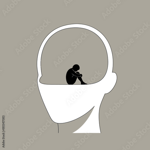 Silhouette of a person inside a head representing mental health issues.