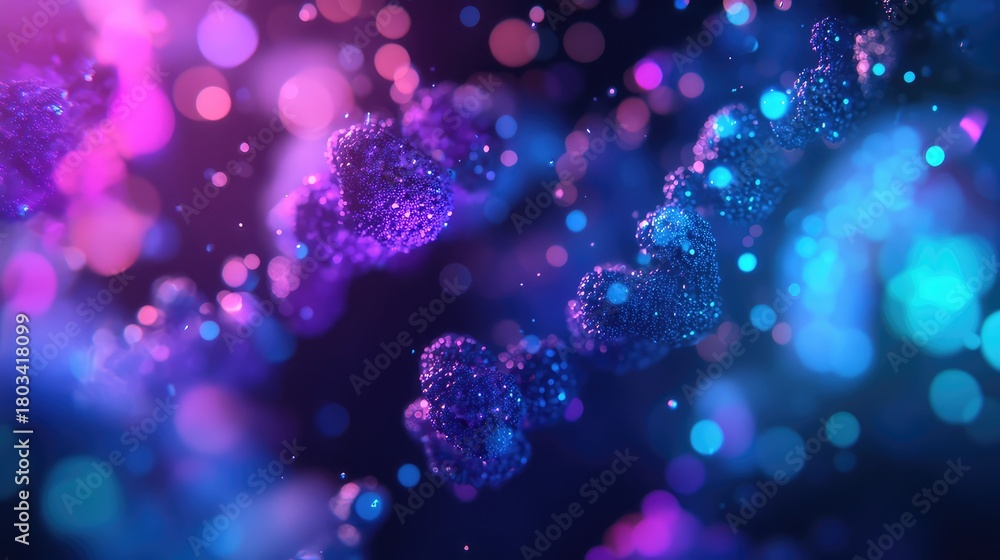 Obraz premium Dna helix structure forming abstract glittering particles background