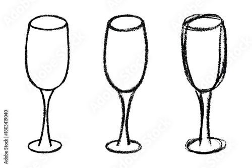 Set of hand drawn champagne glass Alcohol drink clipart in doodle style Single element for print, web, design, decor Happy New Year