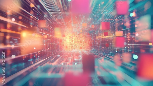 Wallpaper Mural Abstract data network moving through digital grid tunnel Torontodigital.ca