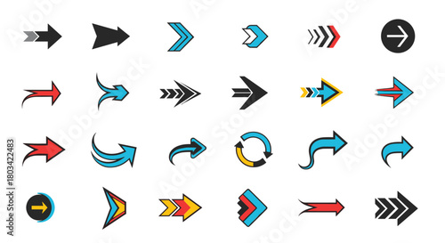 A diverse collection of modern arrow icons and symbols, suitable for web design, app development, and various navigational UI elements.