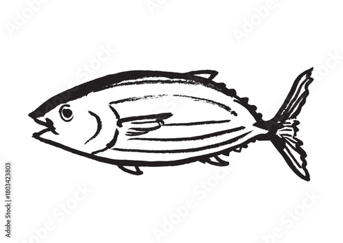 マグロ　墨絵イラスト