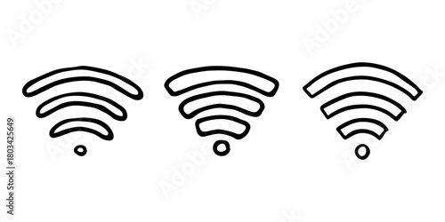 Set of hand drawn free wifi spot zone sign Public wi-fi area sign Wireless internet clipart in doodle style Single element for print, web, design, decor 3G, 4G, 5G, 6G, IoT