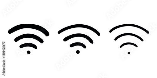 Set of hand drawn free wifi spot zone sign Public wi-fi area sign Wireless internet clipart in doodle style Single element for print, web, design, decor 3G, 4G, 5G, 6G, IoT