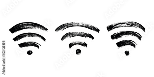 Set of hand drawn free wifi spot zone sign Public wi-fi area sign Wireless internet clipart in doodle style Single element for print, web, design, decor 3G, 4G, 5G, 6G, IoT