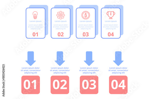 Infographic presenting clear guide with four steps for organizing and managing information. Corresponding icon and brief description enhancing understanding and usability