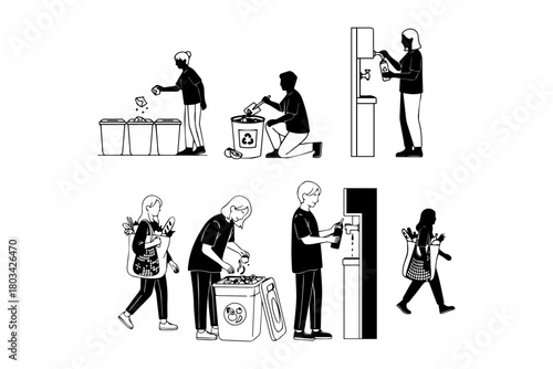 silhouette pack of recycling and water re use