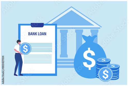 Approved Loan concept. Online banking services. Man getting a loan on smartphone app.	
