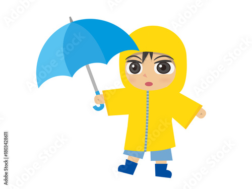 黄色いレインコートの少年