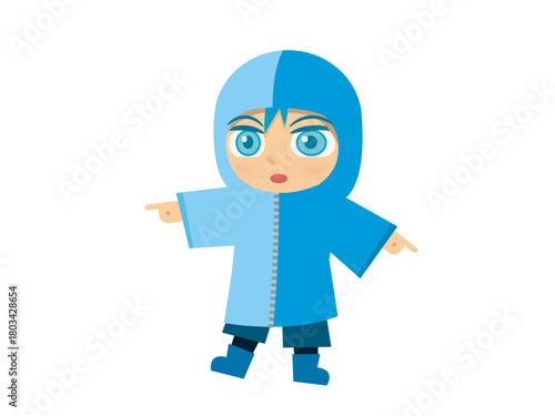 青いレインコートの少年