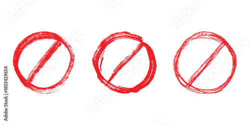 Set of hand drawn prohibition sign No entry symbol Red circle with cross line clipart in doodle style Ban Restriction Forbidden stop Single element for print, web, design