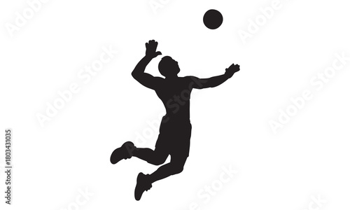 Volleyball player jumping to spike silhouette