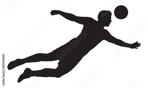Dynamic soccer player silhouette in mid air silhouette