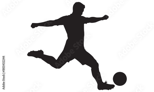 Dynamic soccer player kicking ball silhouette