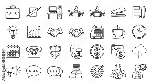 Business doodle elements icon set hand drawn style illustration design