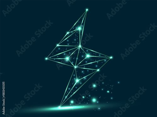 Electric Vehicle battery charging Interface with Futuristic Luminous Polygon lines Lightning Bolt symbol and light effect vector design concept. EV charging design for Electric Car, infographic, web.