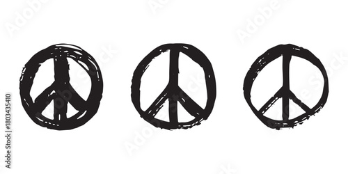 Set of hand drawn peace sign No war symbol Hippie clipart in doodle style Single element for print, web, design, decor