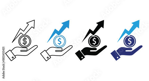 Investment growth financial gain profit dollar hand arrow icon vector