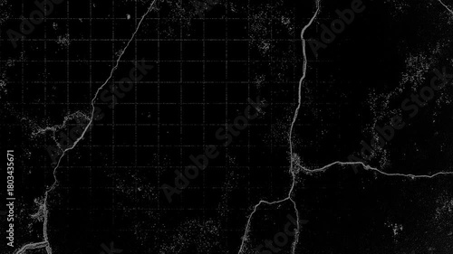 Dark Black Inverted Weathered vintage aged old grunge cracked concrete wall paint texture shaked with moving grid in stop motion background animation