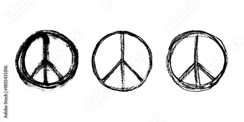 Set of hand drawn peace sign No war symbol Hippie clipart in doodle style Single element for print, web, design, decor