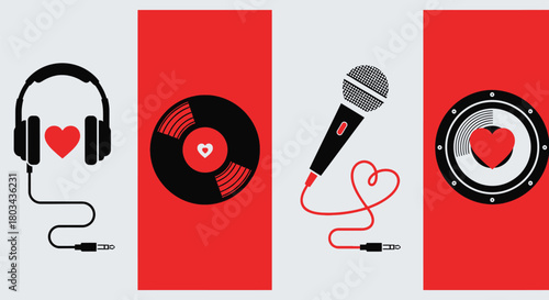 Music love valentine audio sound record microphone heart design art