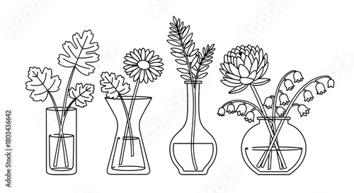 Flower arrangements in vases illustration floral design art print