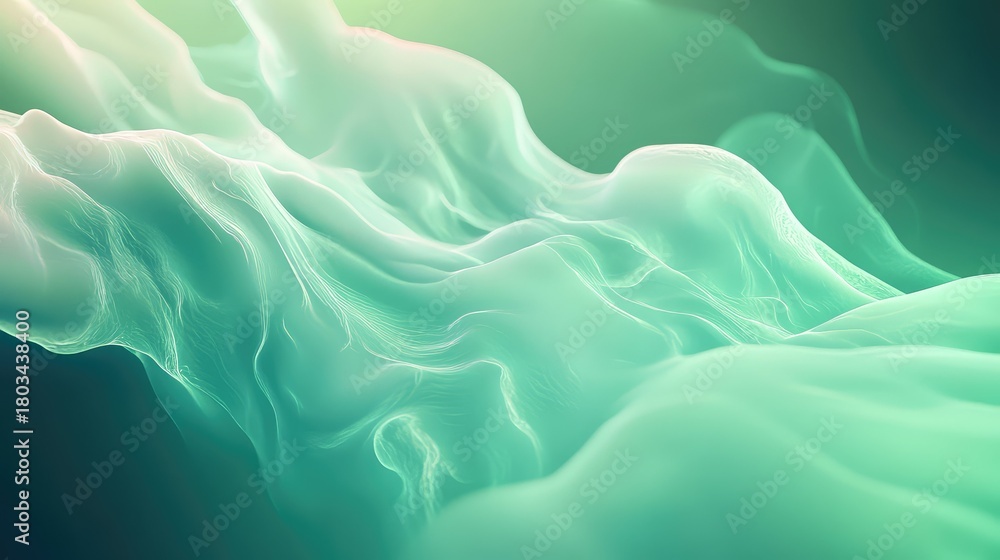 Fototapeta premium Abstract flowing pastel green waves texture concept