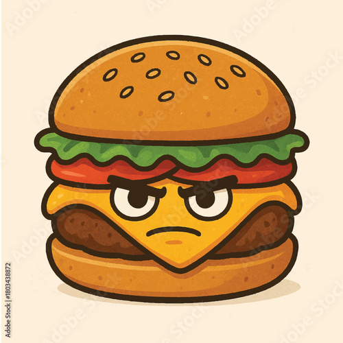 Grumpy Burger Character Cartoon Fast Food Mascot