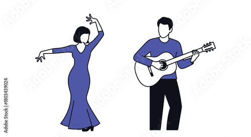 Flamenco dance and guitar music illustration vector graphic art