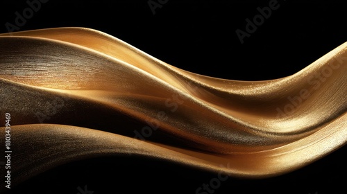 Abstract golden brushstrokes sweeping across surface illuminated to reveal tactile depth Shadows accentuate curvature while glow with metallic