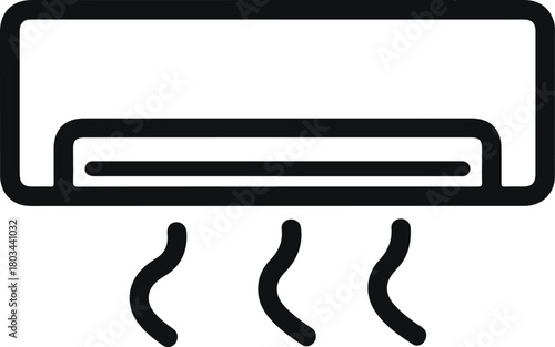 Air conditioner vent icon with flowing air lines vector outline illustration