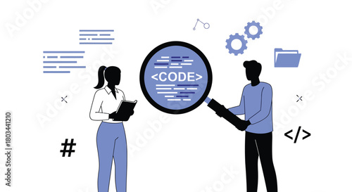 Code review illustration software development team collaboration