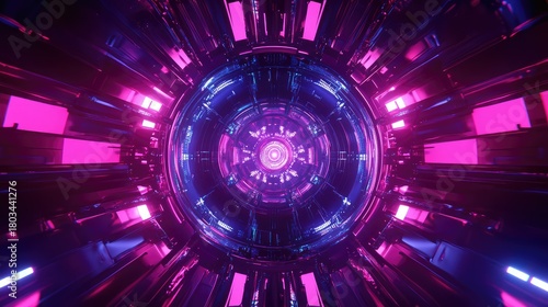 Fototapeta Naklejka Na Ścianę i Meble -  Futuristic neon tunnel generating warp speed energy