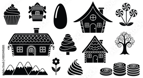 Vector gingerbread house christmas holiday sweets black and white art