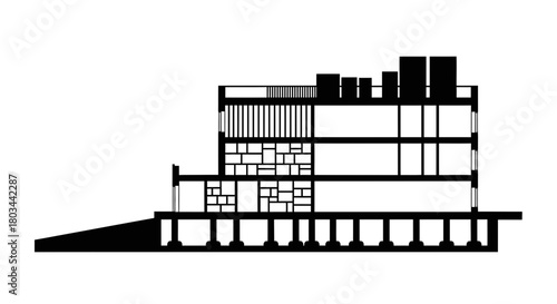 Architectural building cross section drawing vector illustration