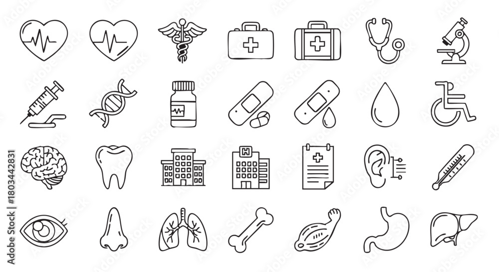 Fototapeta premium Medical and healthcare icons illustration with human organs and symbols