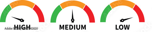 High medium low Colour Speedometer Vector Set