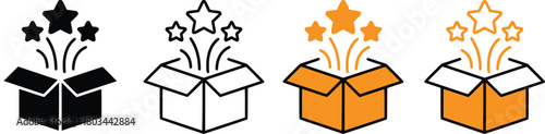 Open gift box symbols showing surprise and party decoration elements vector