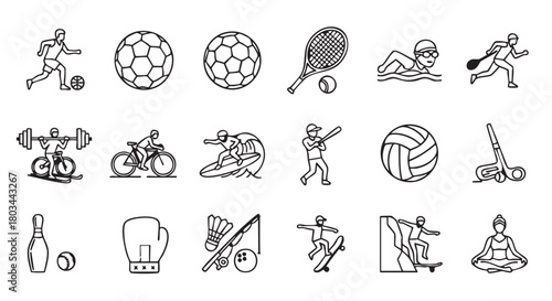 Outline Sport Icon Set for Various Activities and Competition Scenarios