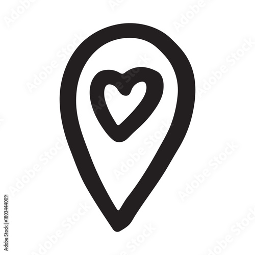 Hand drawn map pin Map marker pointer sign GPS and mapping tools Location pin symbol Pinpoint clipart in doodle style Single element for web, design