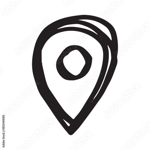 Hand drawn map pin Map marker pointer sign GPS and mapping tools Location pin symbol Pinpoint clipart in doodle style Single element for web, design