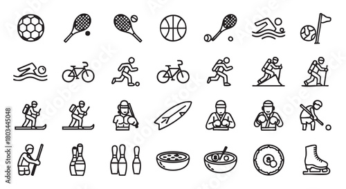 Sports and recreation themed vector icon collection on white background